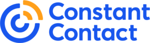 Constant Contact logo featuring a blue circular design with two orange curved lines on the left, next to the words Constant Contact in bold blue text on the right.