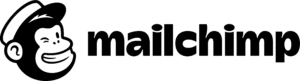 Mailchimp logo featuring a smiling chimpanzee wearing a hat on the left, with the word mailchimp in bold, black lowercase letters to the right.