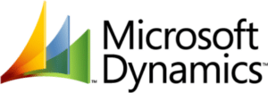 Microsoft Dynamics logo featuring three stylized colored sails in yellow, green, and blue on the left, with the text Microsoft Dynamics in black on the right.