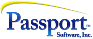 Logo for Passport Software, Inc. featuring the word Passport in large blue letters with a yellow swoosh above it, and Software, Inc. in smaller blue text below.