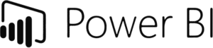 The image shows the Power BI logo, featuring a stylized yellow and black bar chart icon to the left, followed by the words Power BI in bold, black font.