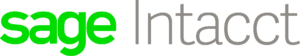 Sage Intacct logo featuring the word sage in bright green lowercase letters and Intacct in gray with a capital I and the remaining letters in lowercase.