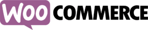 WooCommerce logo with the word “Woo” in white inside a purple speech bubble, followed by the word “COMMERCE” in bold black capital letters on a white background.