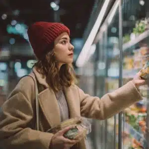 Young Woman Grocery Shopping in a Modern Supermarket